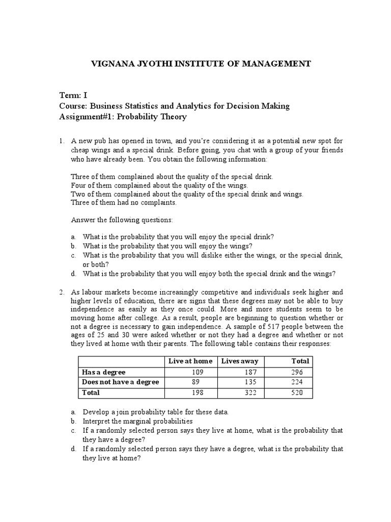 Assignment 1 Probability Theory Pdf Surgery Probability