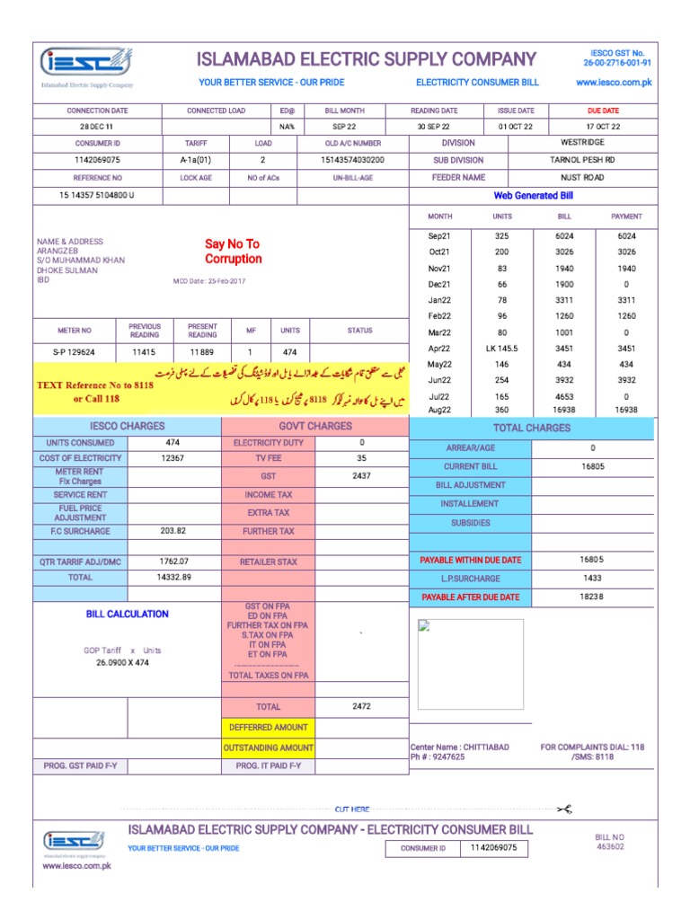 Iesco Online Bill PDF Taxes Government Finances