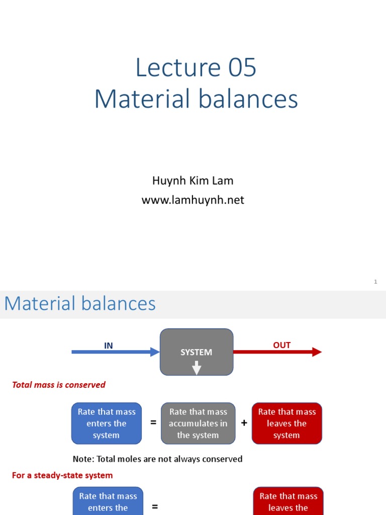 Lecture 05 Material Balances PDF Equations International System
