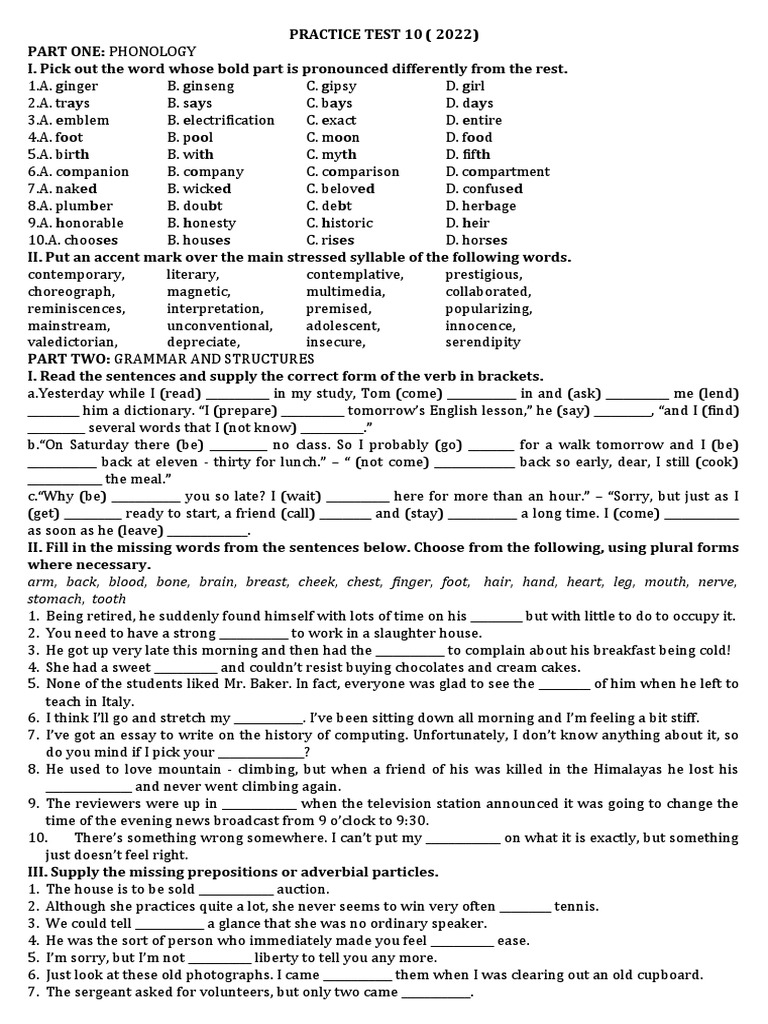 Phonology and Grammar Practice Test | PDF | Earth