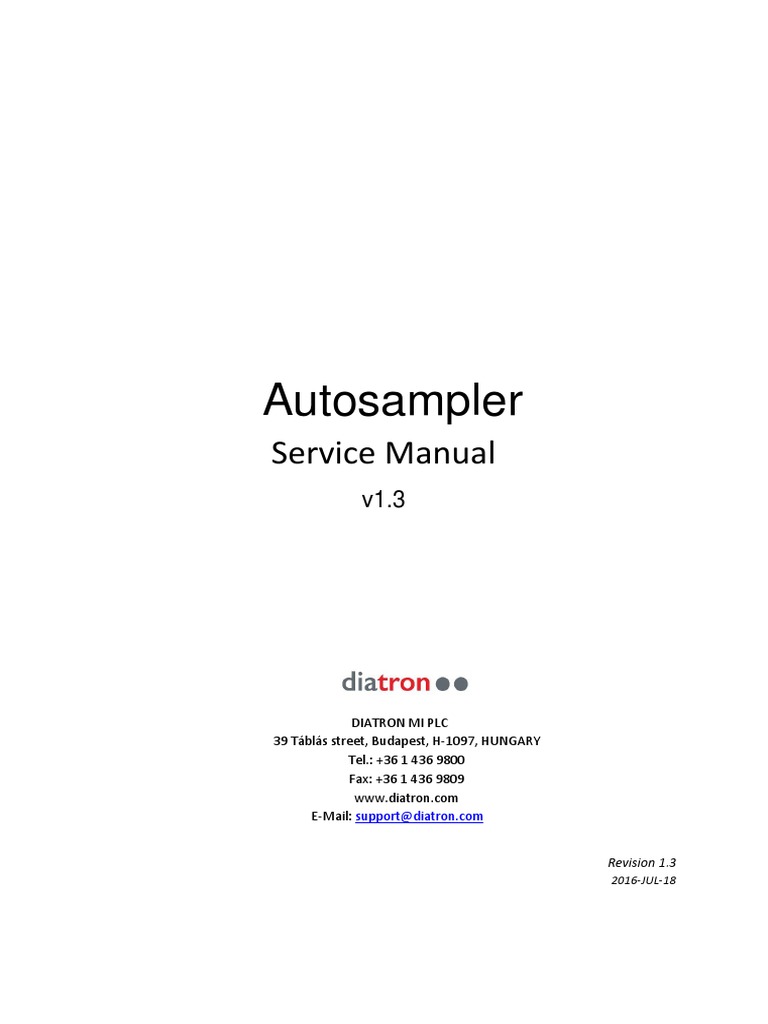 Autosampler Service Manual v1.3 | PDF | Barcode | Screw