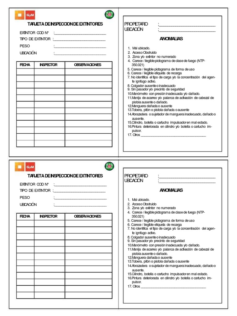 Inspección de Extintores: Anomalías y Requisitos | PDF