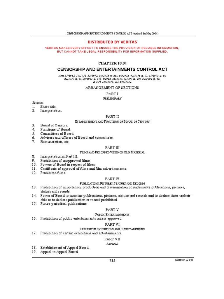 Censorship and Entertainments Control Act (Chapter 1004) PDF Obscenity Government