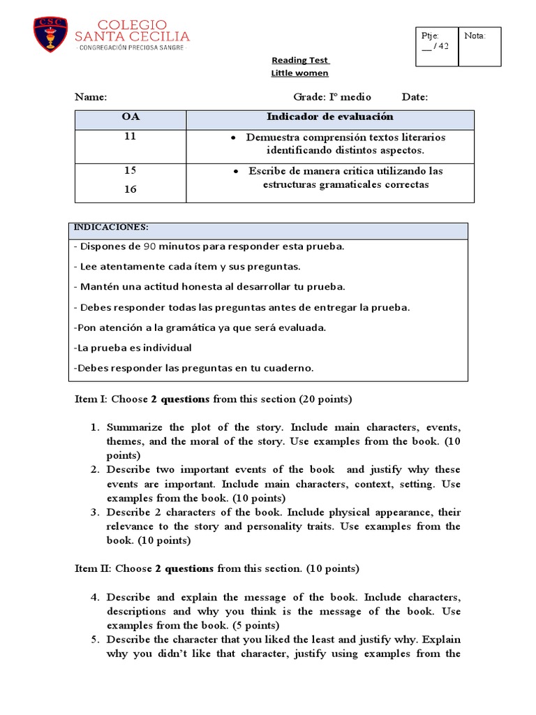 Literature Test for High Schoolers | PDF | Psychology