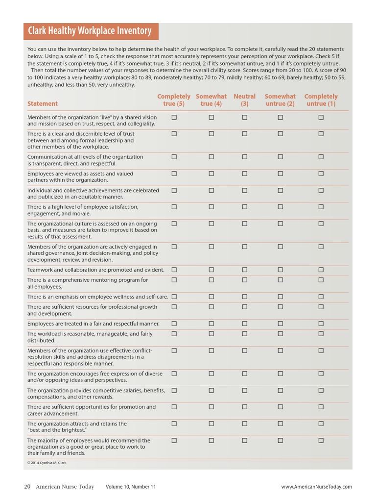 Clark Healthy Workplace Inventory | PDF | Employment | Applied Psychology
