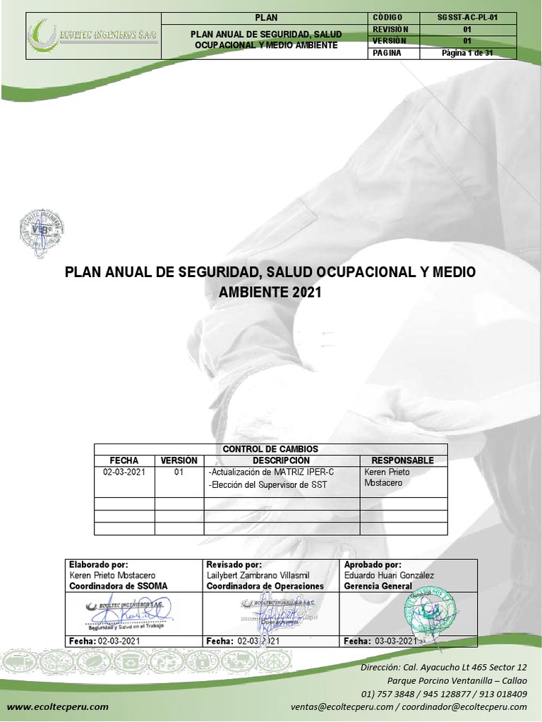 Plan Anual de Seguridad y Salud 2021 | PDF | Seguridad y salud ...
