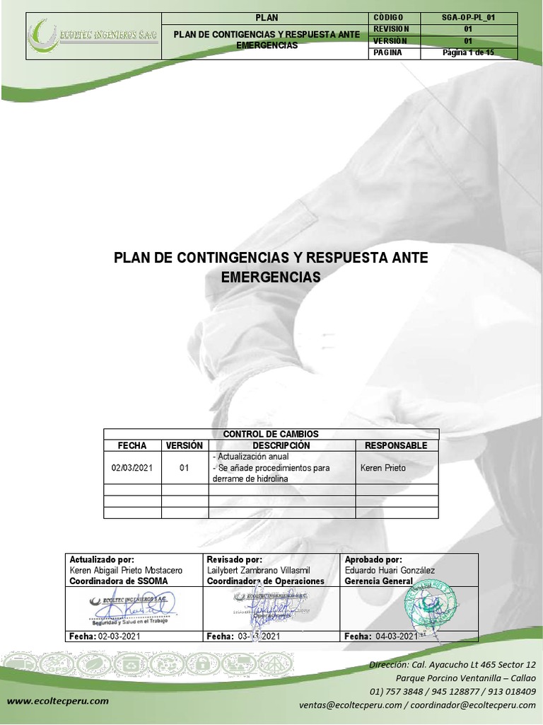 Plan de Contingencias y Emergencias SGA-OP-PL_01 | PDF | Incendios ...