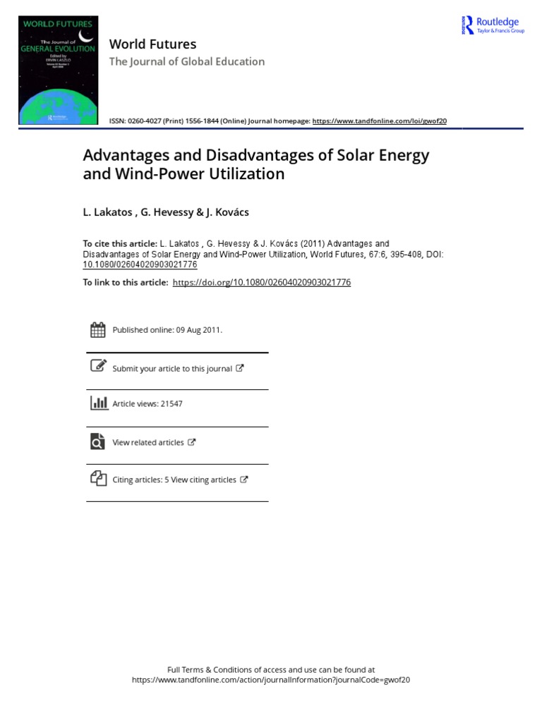 Advantages and Disadvantages of Solar Energy and Wind Power Utilization