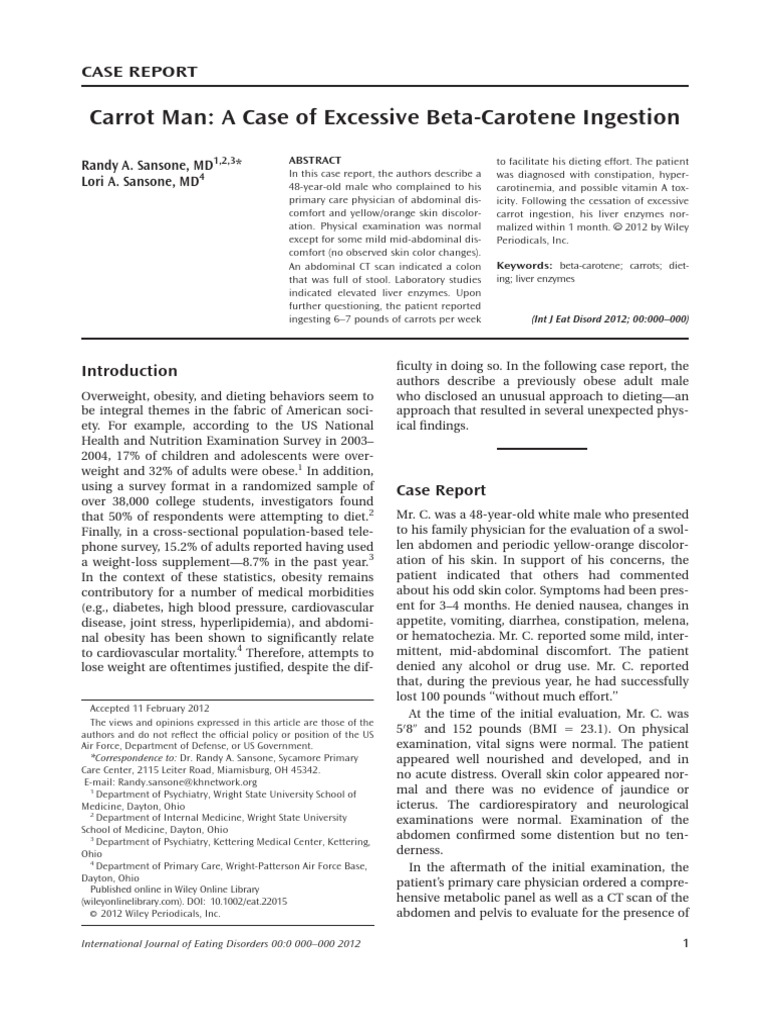 Carrot Man A Case of Excessive BetaCarotene Ingestion PDF Vitamin