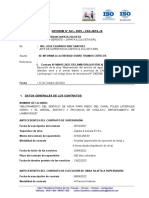 Informe sobre tramos críticos en obra de mejoramiento de servicio de agua para riego