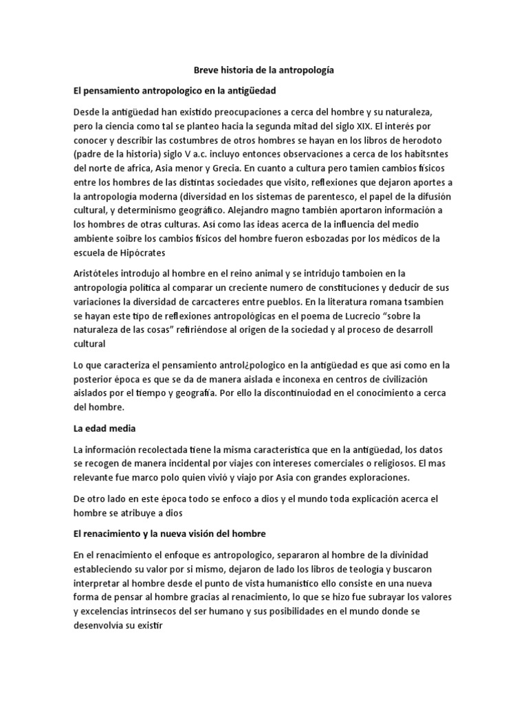 Breve Historia de La Antropología | PDF | Antropología | Evolución