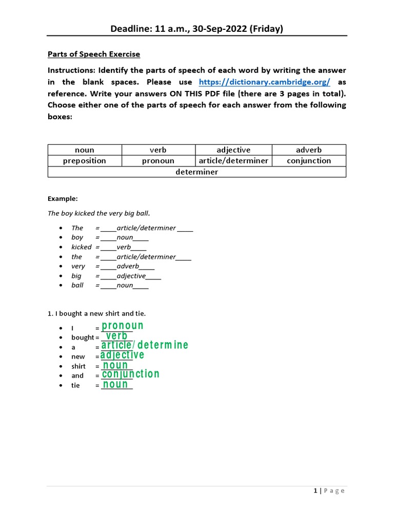 Parts of Speech Identification Exercise | PDF | Part Of Speech | Verb
