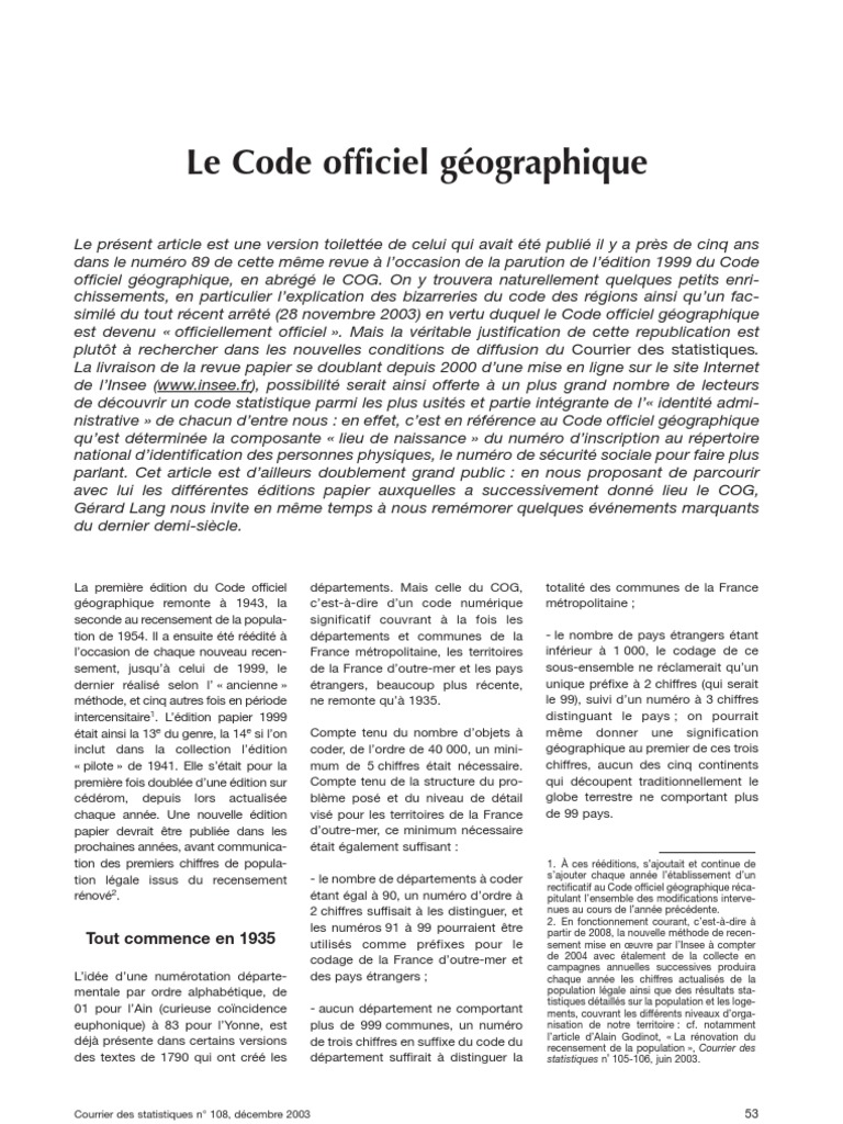 Code officiel géographique en France | PDF | Départements de France ...
