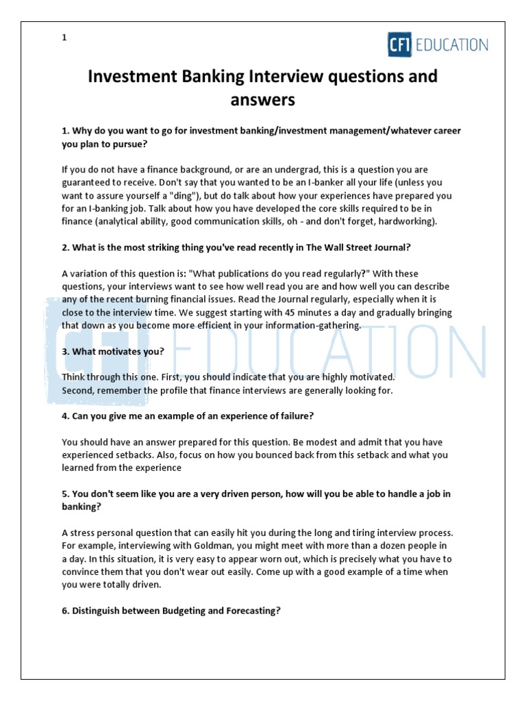 Top 50 Investment Banking Interview Questions and Answers PDF