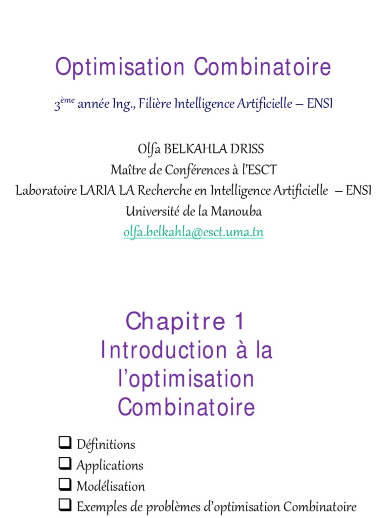 Chapitre 1 Introduction À Loptimisation Combinatoire | PDF | Théorie de ...