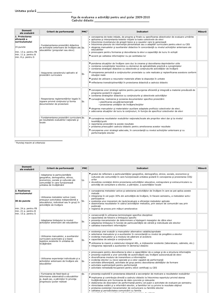 261 - Model Fisa Evaluare | PDF