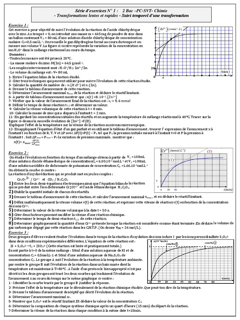 Suivi temporel des réactions chimiques | PDF | Réactions chimiques ...