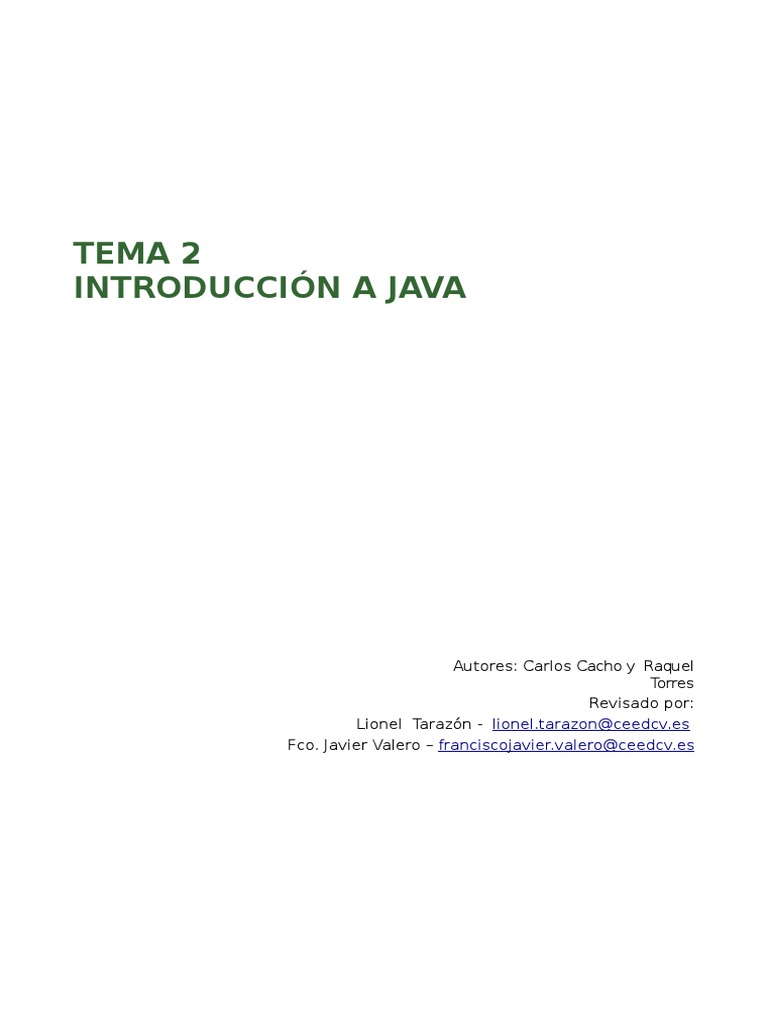 Tema 2 Introduccion A Java | PDF | Java (lenguaje de programación ...