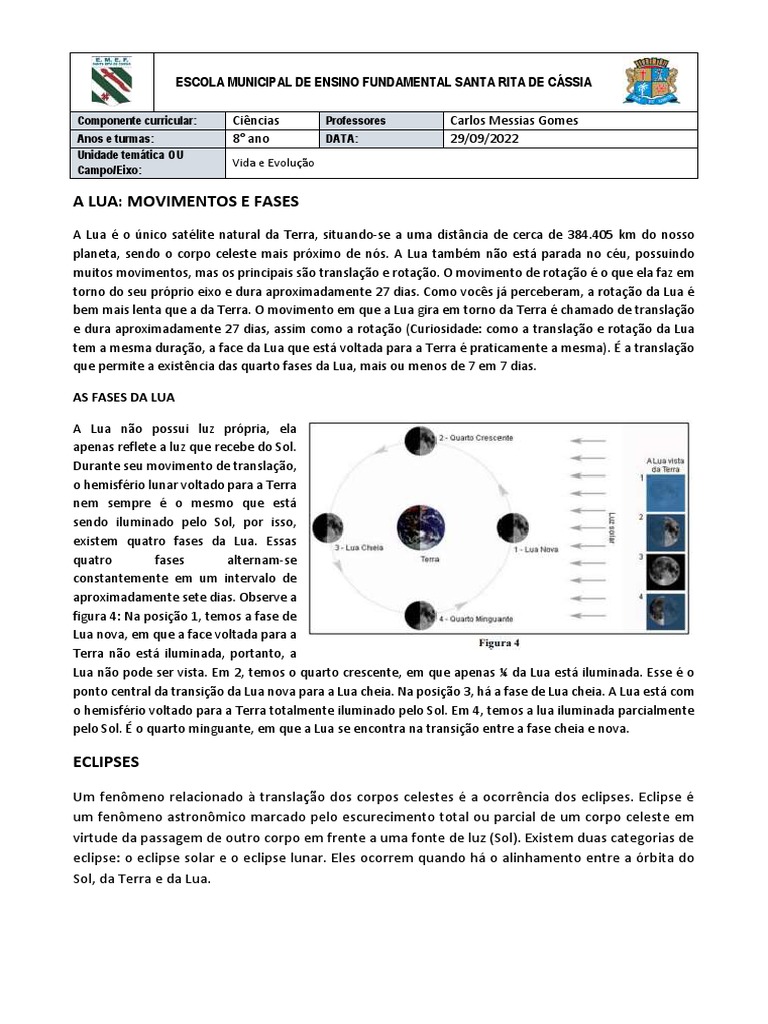 A Lua, Suas Fases, Eclipses | PDF | Eclipse | Lua
