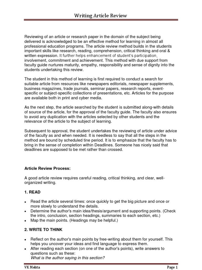 Sample article review example pdf picture