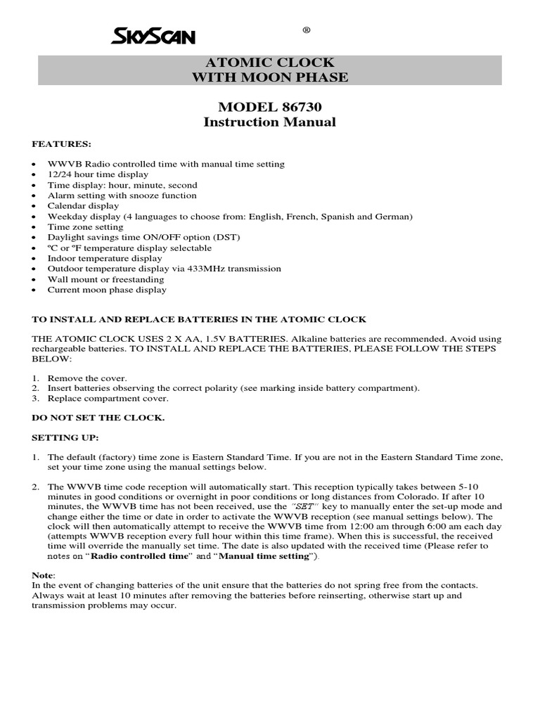 Skycan 86730 UsMan (EN) | PDF | Clock | Daylight Saving Time