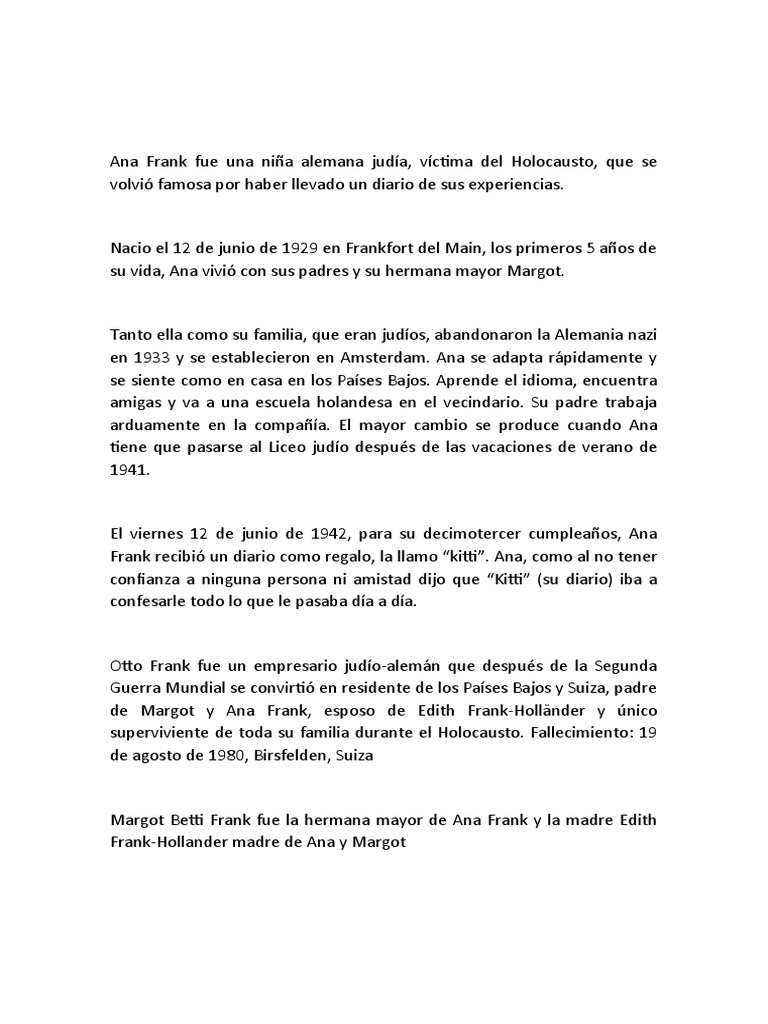 La Historia de Ana Frank | PDF | Anne Frank | El Holocausto