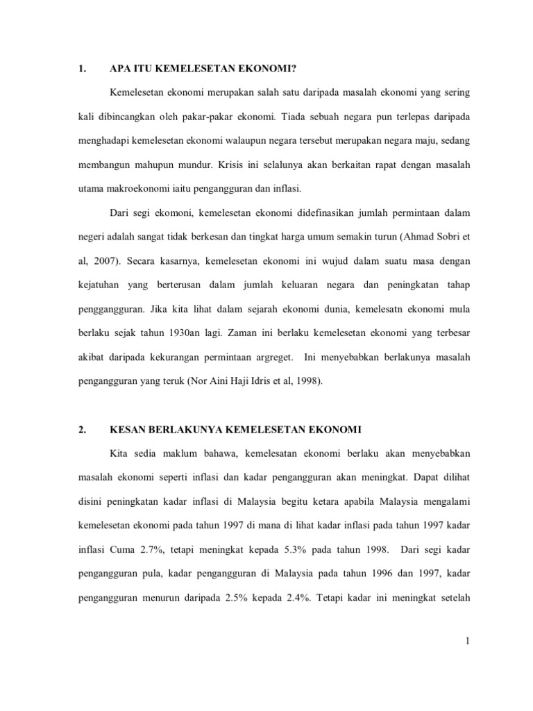 Kemelesetan Ekonomi Malaysia Pada Tahun 1997 Pdf