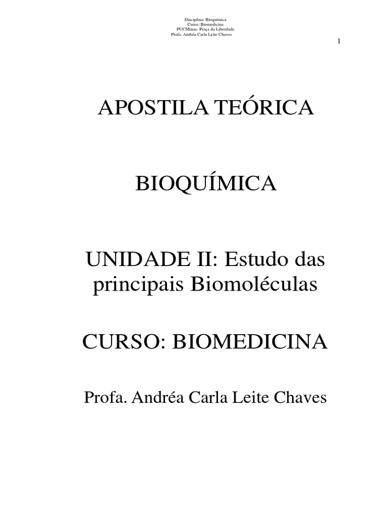 Apostila I Biomoléculas Biomed 2 Sem 2022 | PDF | Enzima | Proteínas