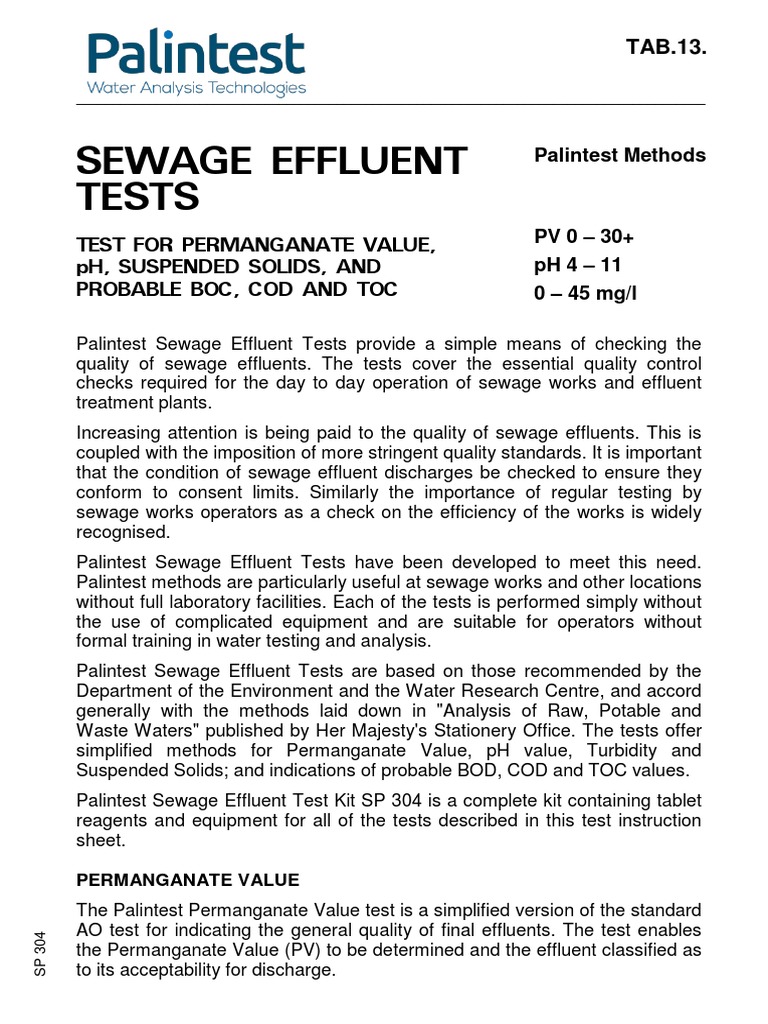 Palintest Sewage Effluent Kit Instructions | PDF | Sewage | Sewage ...