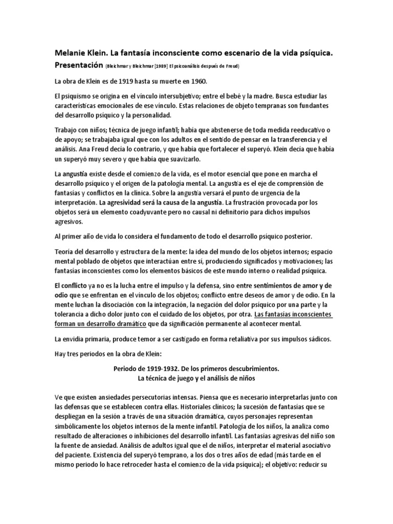 Fantasía Inconsciente en Melanie Klein | PDF | Complejo de Edipo ...