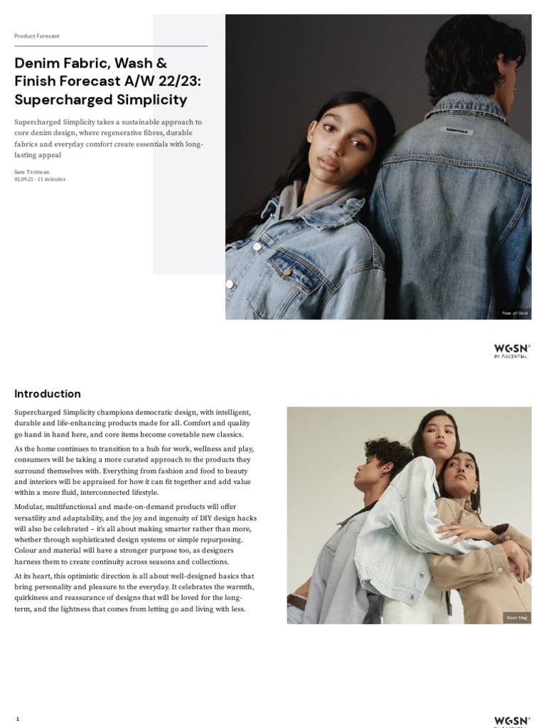 Product Forecast Denim Fabric, Wash & Finish Forecast A/W 22/23:  Supercharged Simplicity, PDF, Textiles