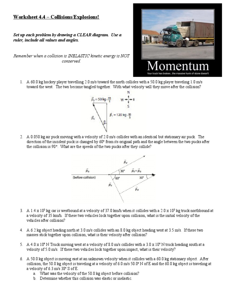 Unit 4 Worksheet 4 4 Collisions PDF Collision Physical Sciences