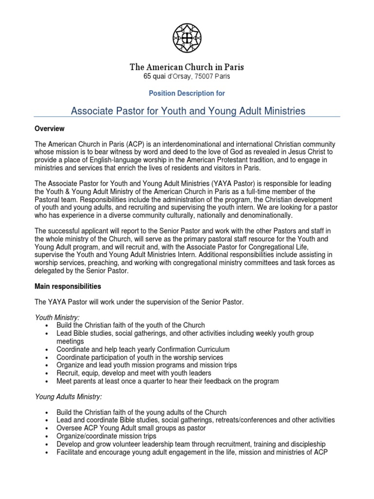 Associate Pastor for Youth & Young Adults | PDF | Pastor | Christian Church