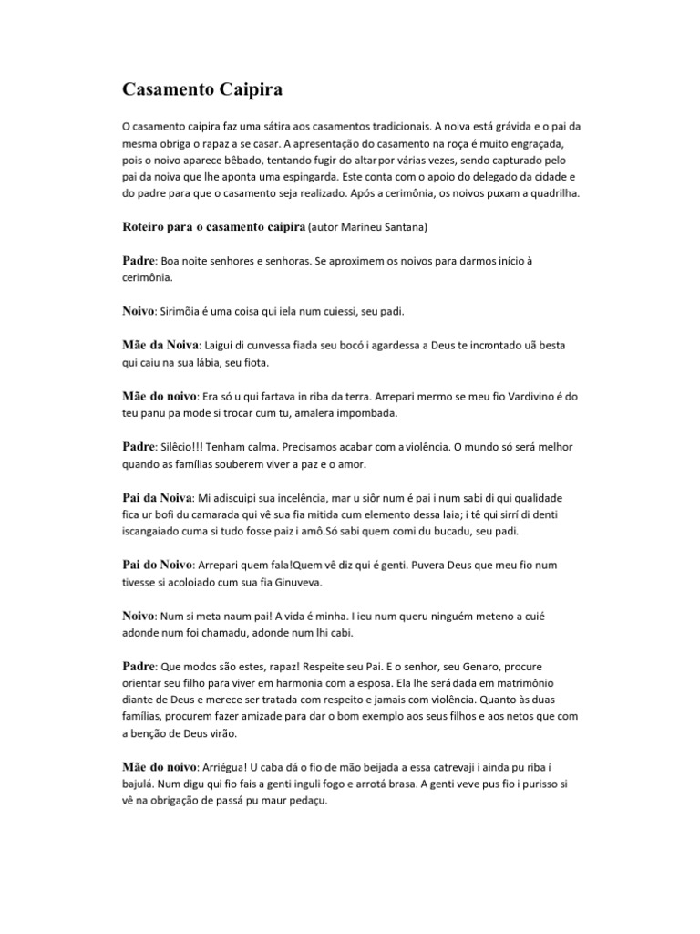 Roteiro Engraçado para Casamento Caipira | PDF | Casamento | Padre
