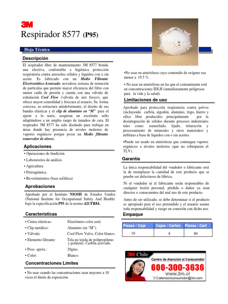 Ficha Técnica Respirador 3M 8577 | PDF | Aluminio | Química