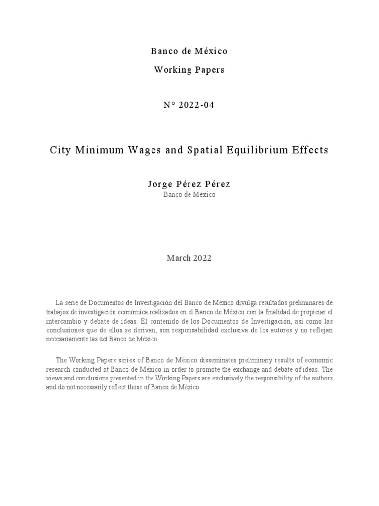 City Minimum Wages and Spatial Equilibrium Effects PDF Economic Problems Economics