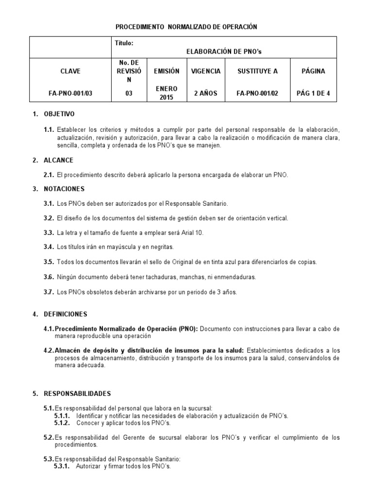 PNO-001 Elaboración PNOs | PDF