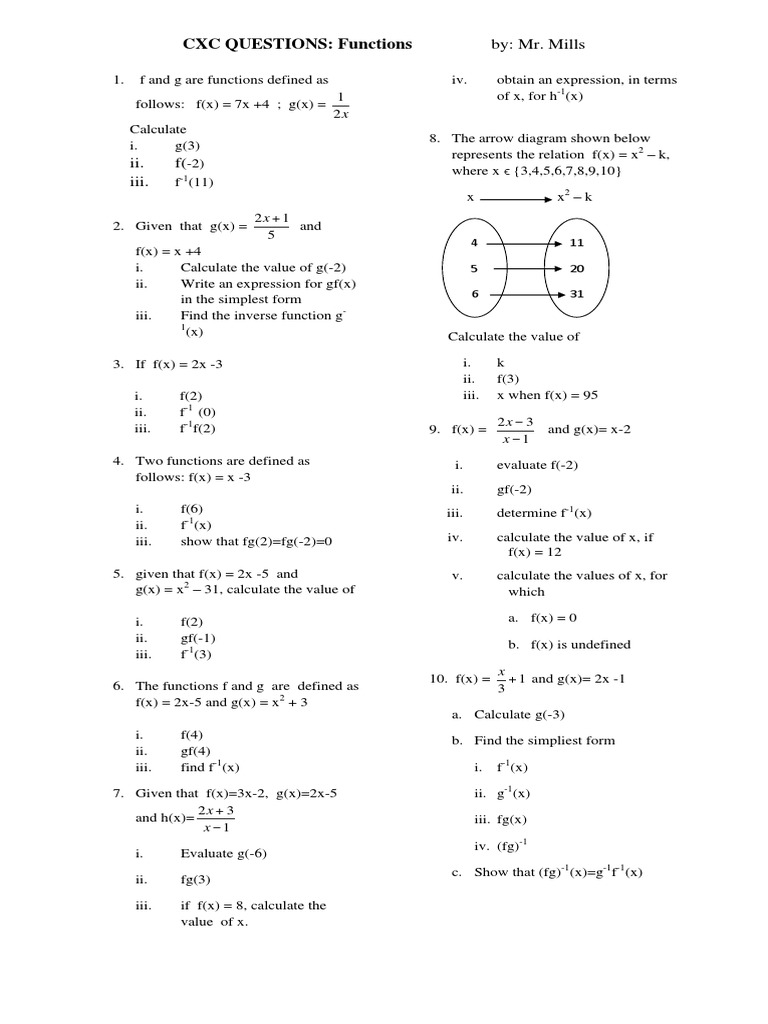 (Template) CXC Questions On Functions | PDF | Function (Mathematics ...