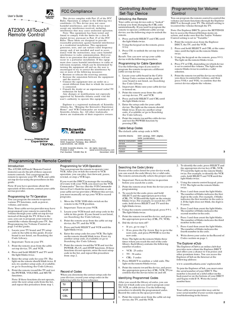 Remote Control At-2300 | PDF | Remote Control | Electromagnetic ...