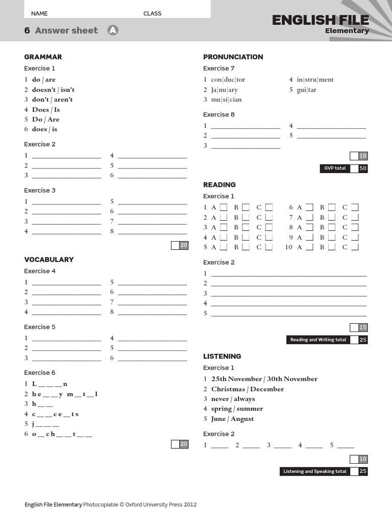 Ef3e Elem Filetest 06a Answer Sheet Pdf Languages Of The United