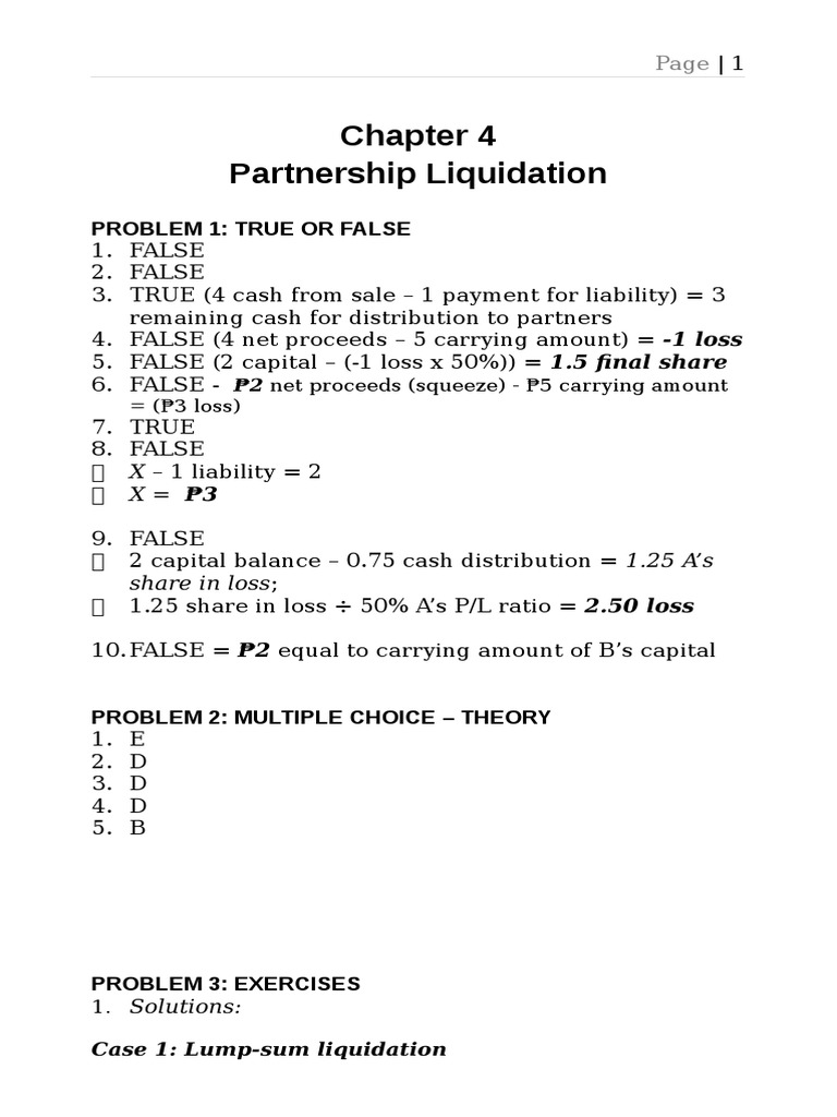 Sol. Man. Chapter 4 Partnership Liquidation 2020 Edition | PDF | Equity ...