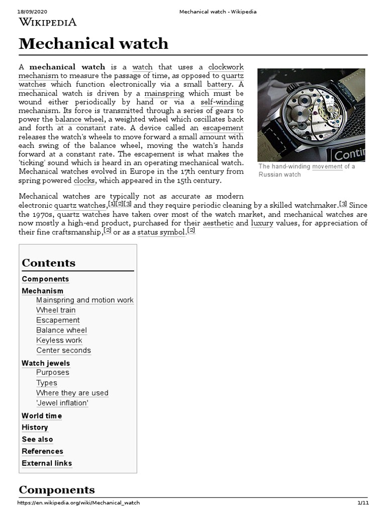 Mechanical Watch - Wikipedia | PDF | Watch | Horology