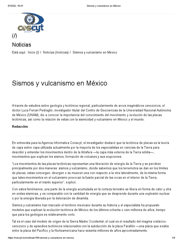 Sismos y vulcanismo en México: estudio geológico | PDF | Temblores | Volcán