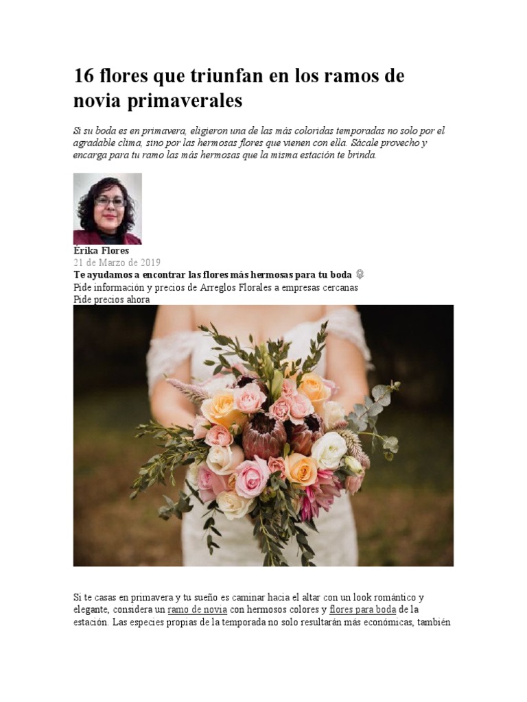 16 Flores Que Triunfan en Los Ramos de Novia Primaverales | PDF | Flores |  Plantas, image size:768x1024