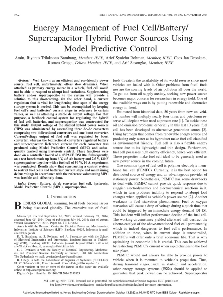Hybrid Power Source Control with MPC | PDF | Fuel Cell | Capacitor
