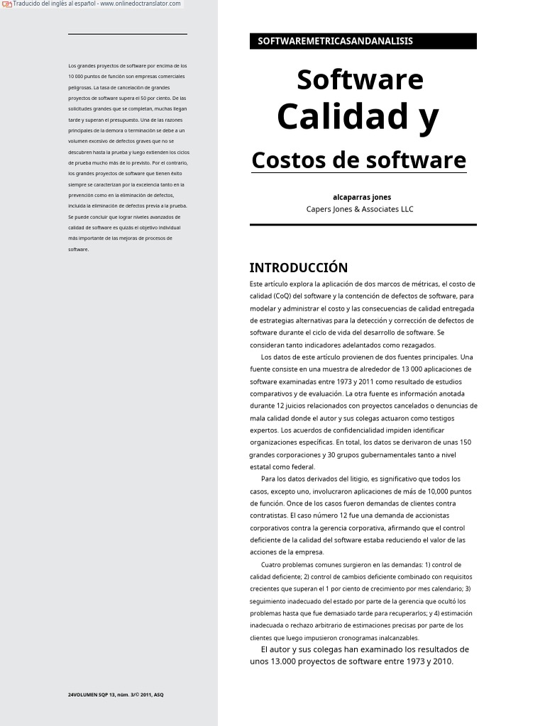 Software Quality and Software Costs En.es PDF Software Lenguaje
