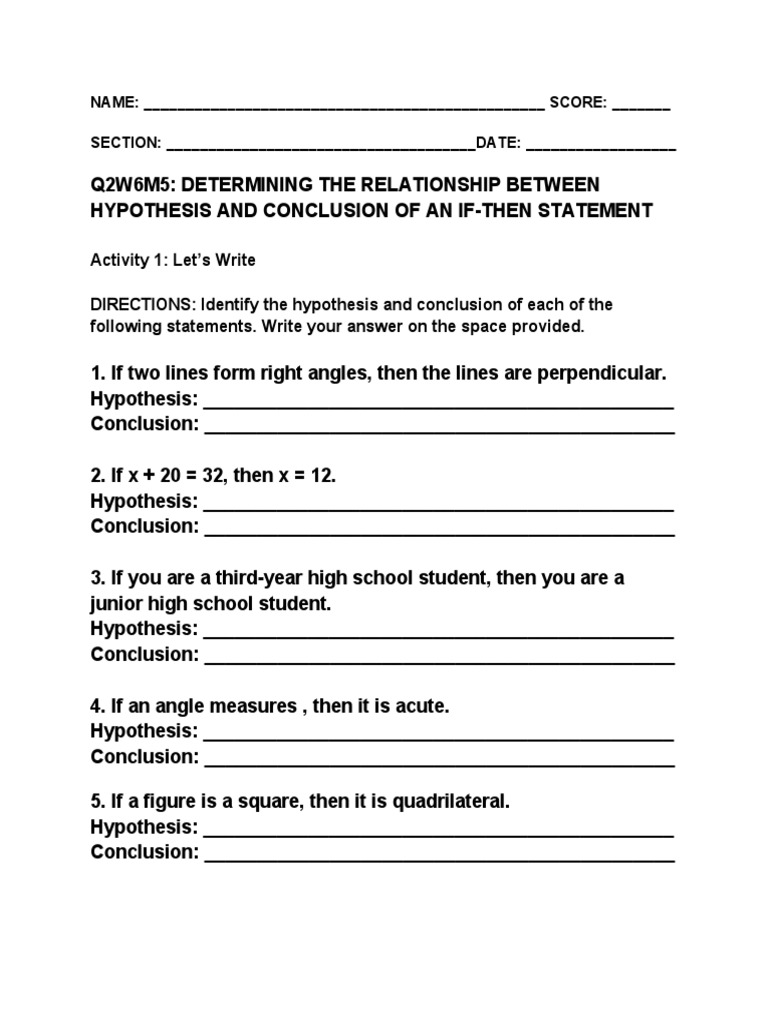 Hypothesis and Conclusion in If-Then Statements | PDF