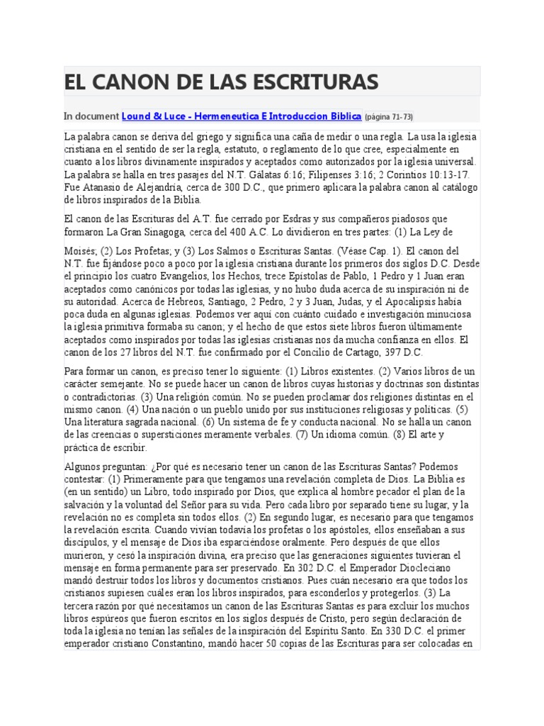 El Canon de Las Escrituras | PDF | Biblia | Canon bíblico