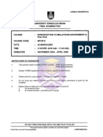 Unlversltl Teknologi Mara Final Examination:: Introduction To Malaysian Government &