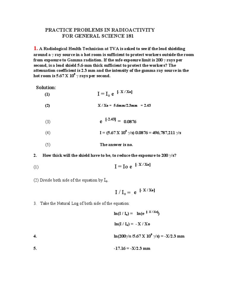 Practice Problems in Radioactivity For General Science 181 | PDF